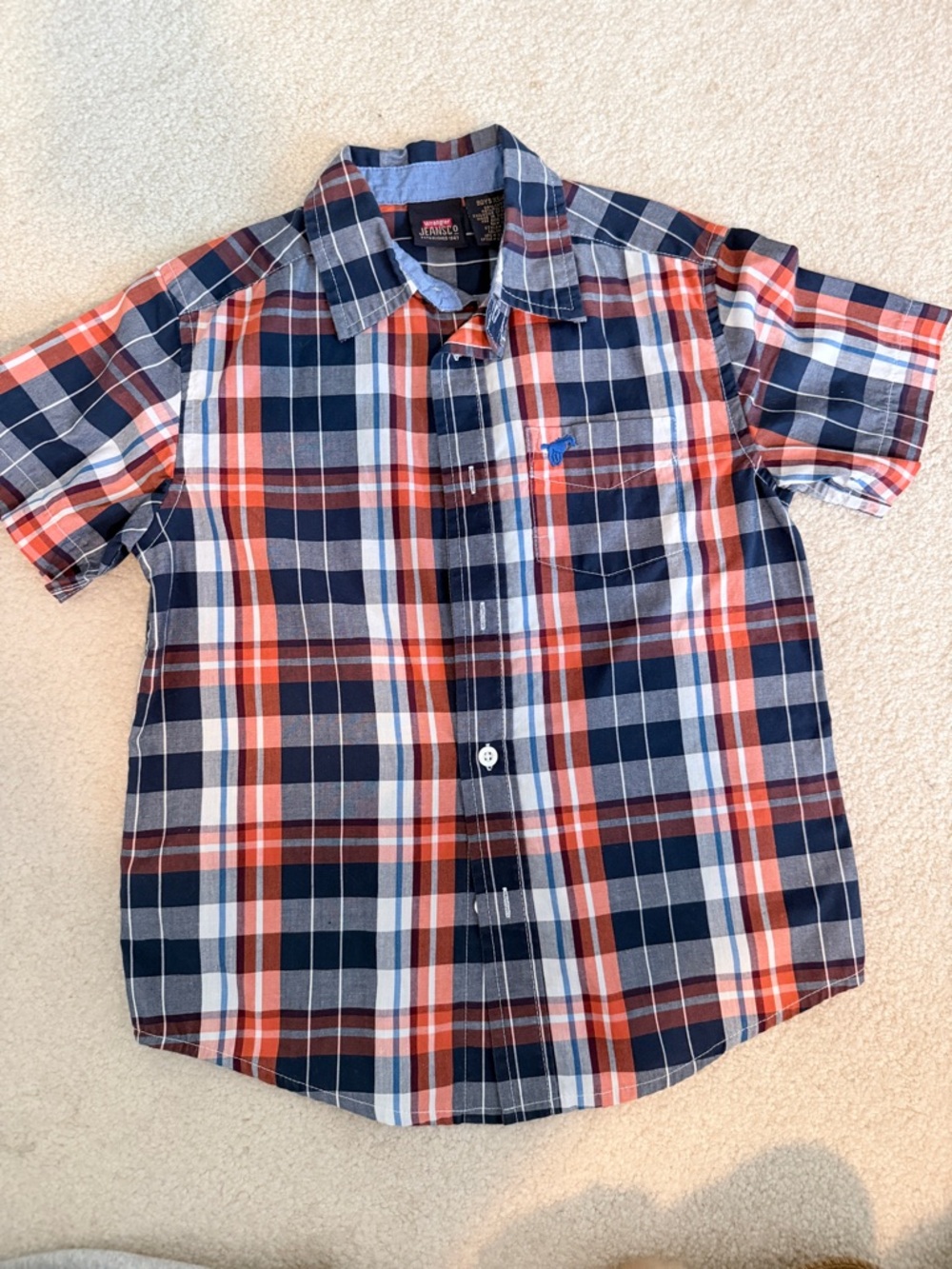 Wrangler Plaid Button-Up Shirt in Navy & Orange